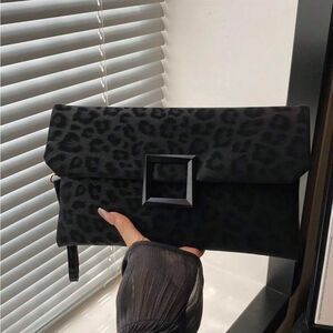 Elegant Black Leopard Print Clutch